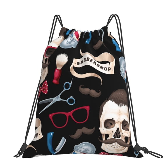 Skull Barber Shop Color Scissors Large Drawstring Backpack Casual Cinch Sack Bag Backpack for Sports Hiking Travel Gym