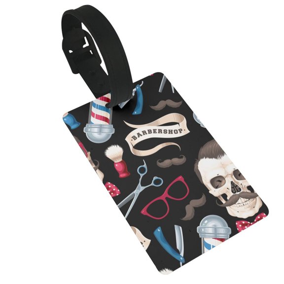 Skull Barber Shop Color Scissors Luggage Tags Suitcases ID Baggage Identifier Card Name Tag for Travel Backpacks Gym Bags