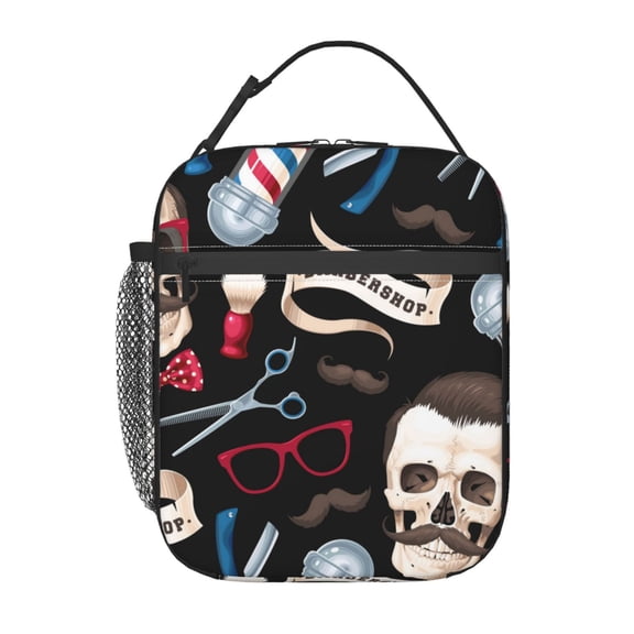 Skull Barber Shop Color Scissors Lunch Box Bag Insulated Lunchbox Reusable Tote Thermal Cooler Portable for Women Men