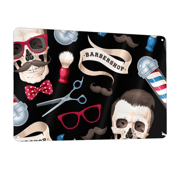 Skull Barber Shop Color Scissors Metal Tin Sign Wall Decor for Home Bars Restaurants Cafes Store Pubs Sign Gift 12 X 8 Inch