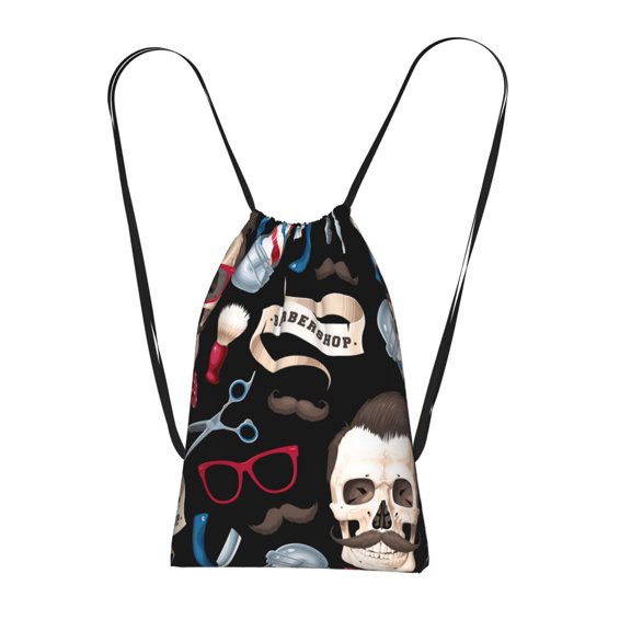 Skull Barber Shop Color Scissors Packable Drawstring Backpack, Lightweight Foldable Cinch Storage Bag for Gym Travel Shopping