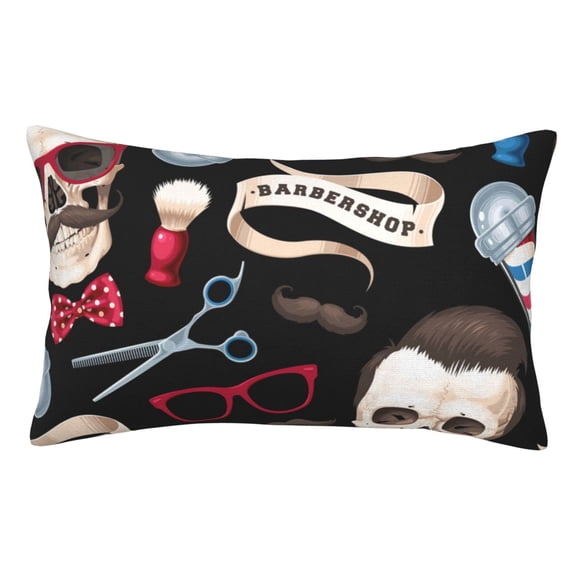 Skull Barber Shop Color Scissors Pillowcase 16x24 Rectangle Throw Pillow Case Cover Cushion with Hidden Zipper for Sofa Couch Car