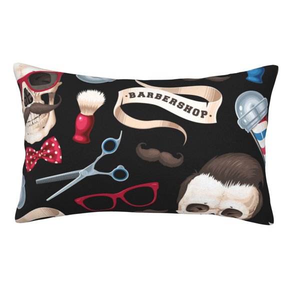 Skull Barber Shop Color Scissors Pillowcase 20x30 Rectangle Throw Pillow Case Cover Cushion with Hidden Zipper for Sofa Couch Car