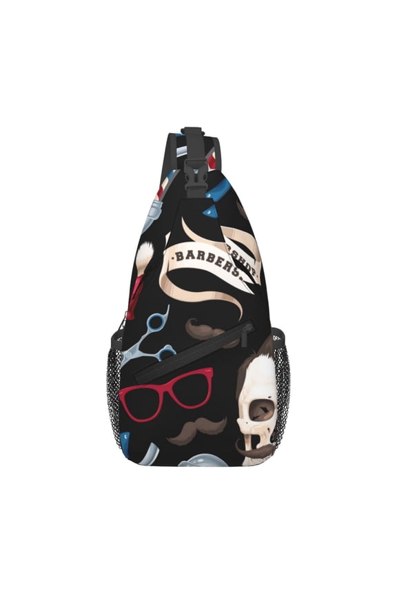 Skull Barber Shop Color Scissors Sling Backpack Shoulder Chest Crossbody Bag Causal Travel Hiking Daypack