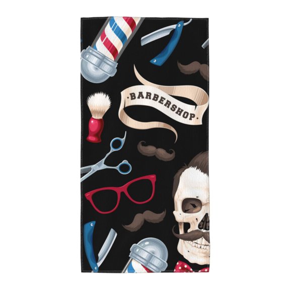 Skull Barber Shop Color Scissors Soft Bath Towel 13.8x27.5 for Beach, Pool, Travel, Gym Quick-Dry Sport Hand Face Wash Cloth