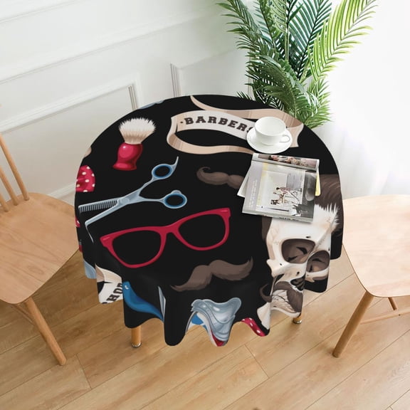 Skull Barber Shop Color Scissors Tablecloths Round 60 inch Fabric Table Cloth Cover for Dining Kitchen Wedding Party