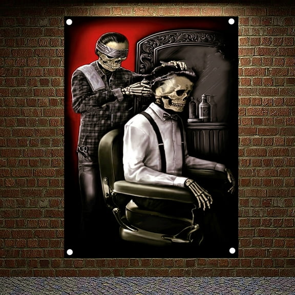 Skull Barber Tattoo Art Posters and Prints Wall Chart Tapestry Wall Art Banner Hanging Flag Canvas Painting Tattoo Studio Room Home Decoration,38X57 inches