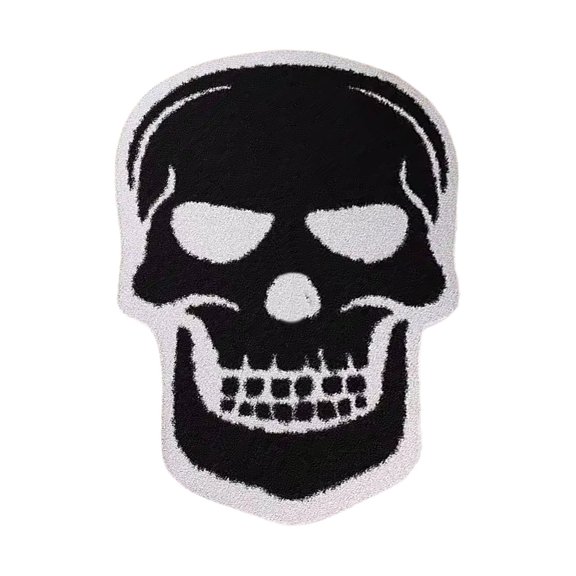 Skull Bath Mat 35.43 x 23.62 Inch Black Gothic Bathroom Rug, Non-Slip Quick Dry Microfiber Soft Plush for Halloween Decor and Goth Home, Machine Washable, Bath Rugs