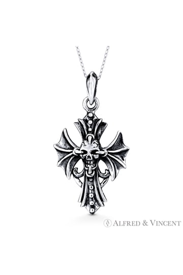 Gothic Vintage Cross Pendant Necklace – Stainless Steel Silver