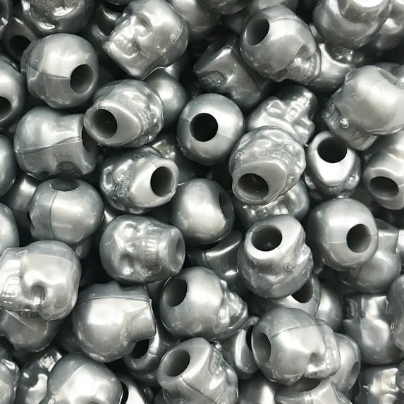 Skull Beads Pearl Silver Large Hole Pony Beads Made in USA