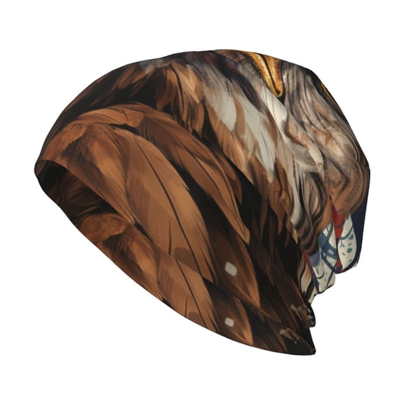 Skull Beanie Cap Slouchy Knit Hat Headwear Warm for Men Women , Bald Eagle And American Flag Cool