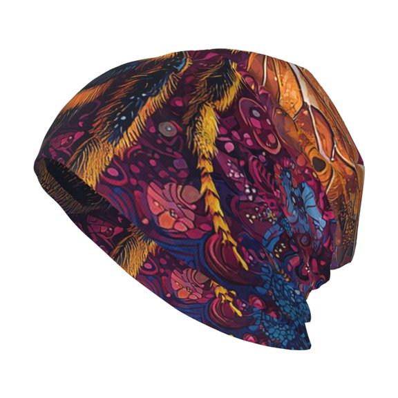 Skull Beanie Cap Slouchy Knit Hat Headwear Warm for Men Women , Bee Psychedelic Abstract