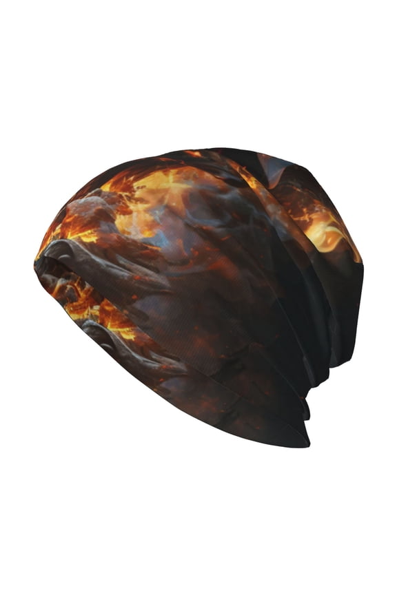 Skull Beanie Cap Slouchy Knit Hat Headwear Warm for Men Women , Burning Skull Head Death Fire Flaming