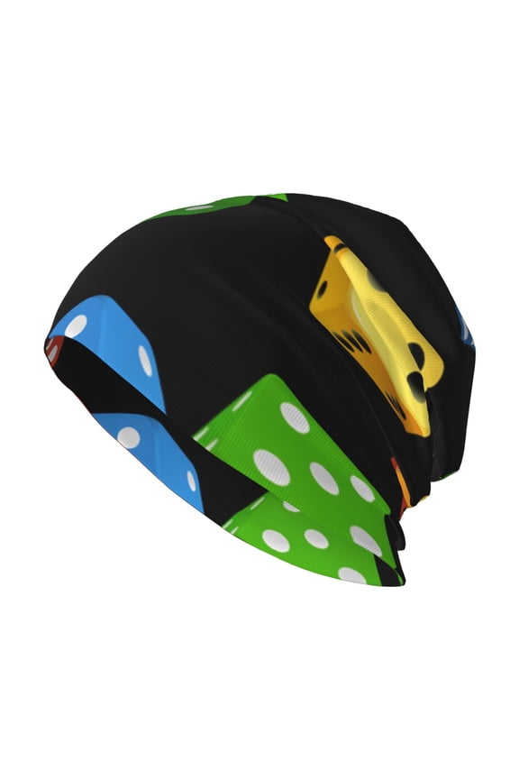 Skull Beanie Cap Slouchy Knit Hat Headwear Warm for Men Women , Dice Pattern Colorful Cube
