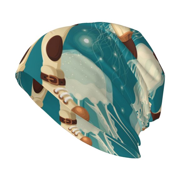 Skull Beanie Cap Slouchy Knit Hat Headwear Warm for Men Women , Diver And Jellyfish