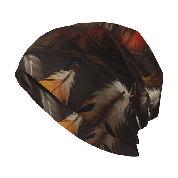 Skull Beanie Cap Slouchy Knit Hat Headwear Warm for Men Women , Dream Wolf Feather Art