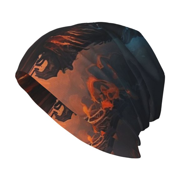 Skull Beanie Cap Slouchy Knit Hat Headwear Warm for Men Women , Grim Reaper On Fire Cool Art