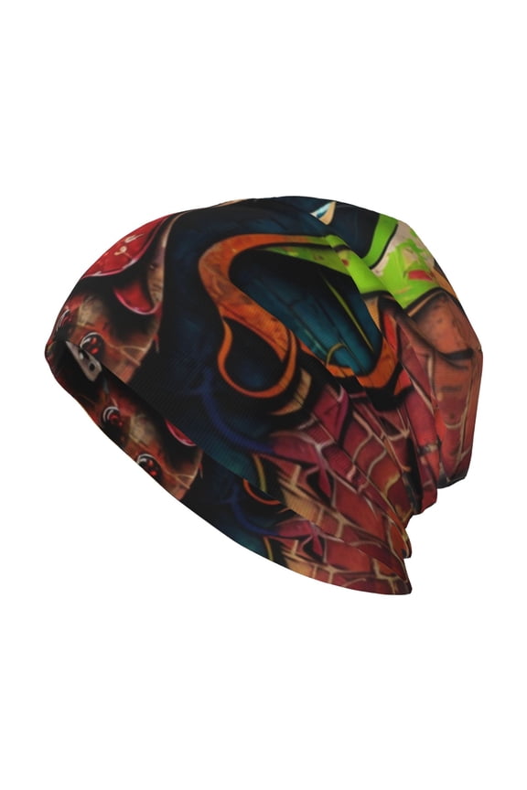 Skull Beanie Cap Slouchy Knit Hat Headwear Warm for Men Women , Guitar Music Graffiti Street Wall Art