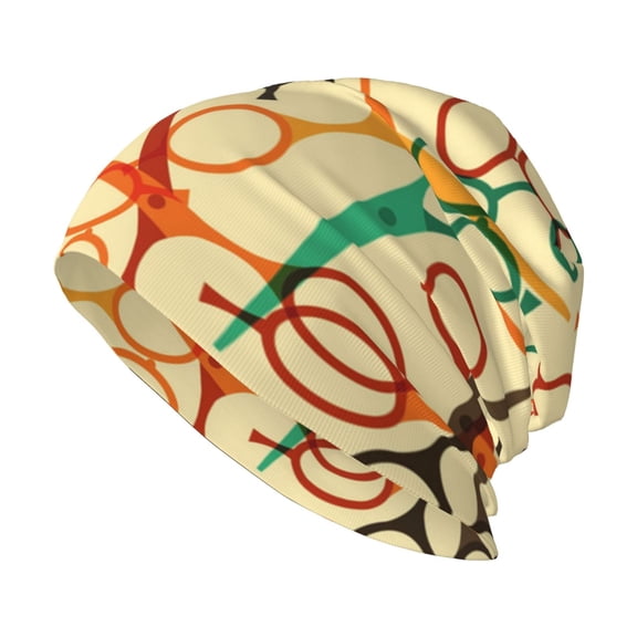 Skull Beanie Cap Slouchy Knit Hat Headwear Warm for Men Women , Hairdressing Tools Retro Scissors Salon