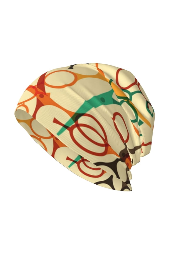 Skull Beanie Cap Slouchy Knit Hat Headwear Warm for Men Women , Hairdressing Tools Retro Scissors Salon