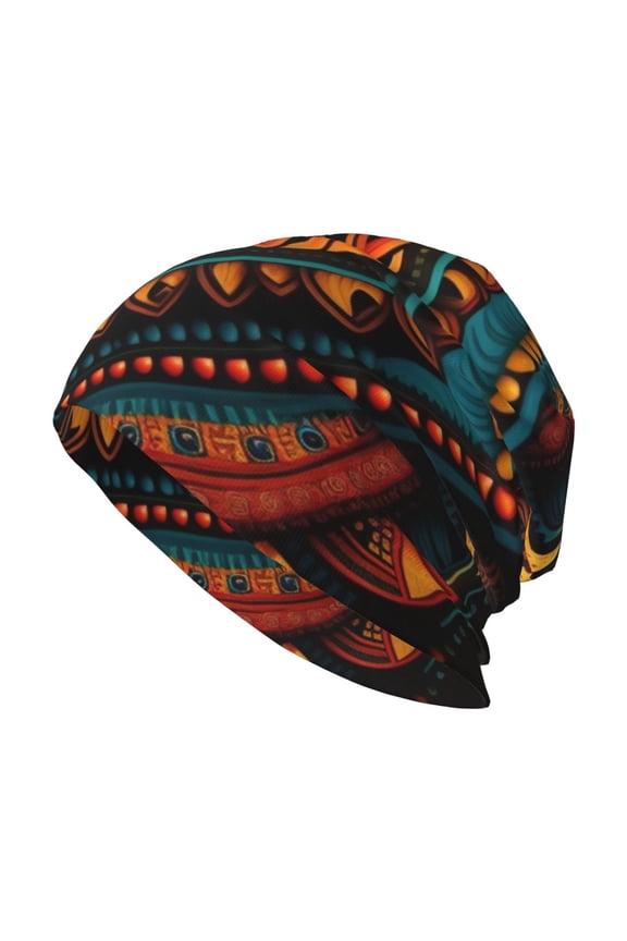 Skull Beanie Cap Slouchy Knit Hat Headwear Warm for Men Women , Indian Tribal Ethnic Native
