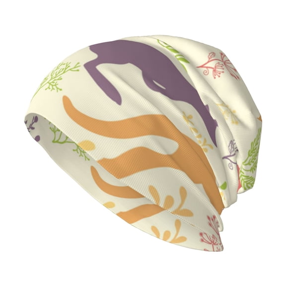 Skull Beanie Cap Slouchy Knit Hat Headwear Warm for Men Women , Jumping Animal Vintage Silhouette