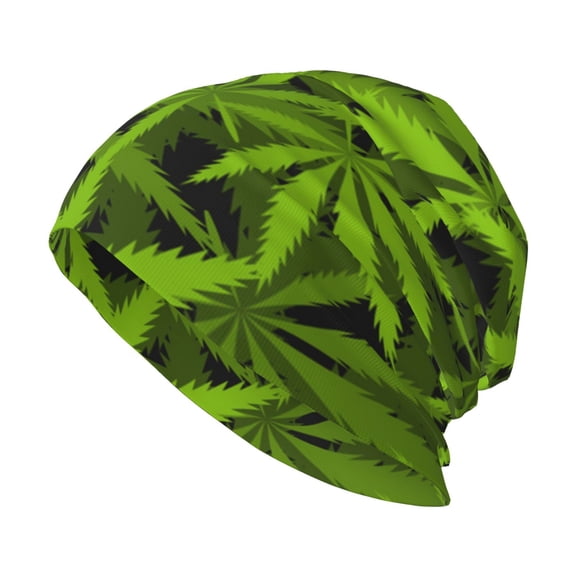 Skull Beanie Cap Slouchy Knit Hat Headwear Warm for Men Women , Leaves Pattern