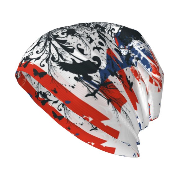 Skull Beanie Cap Slouchy Knit Hat Headwear Warm for Men Women , Lion USA Flag