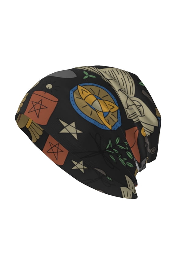 Skull Beanie Cap Slouchy Knit Hat Headwear Warm for Men Women , Magic Skull Pentagram Witches Tarot