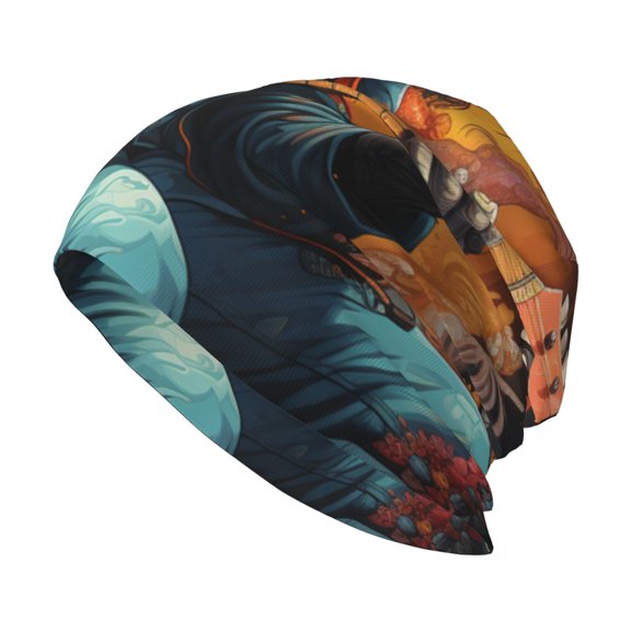 Skull Beanie Cap Slouchy Knit Hat Headwear Warm for Men Women , Monkey Playing Guitar Cool