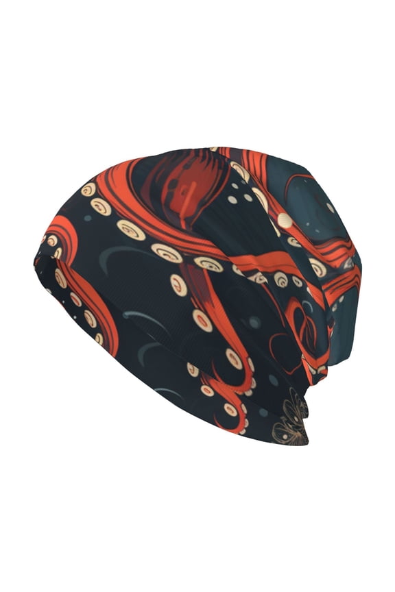 Skull Beanie Cap Slouchy Knit Hat Headwear Warm for Men Women , Octopus Vintage Kraken Monster Starry