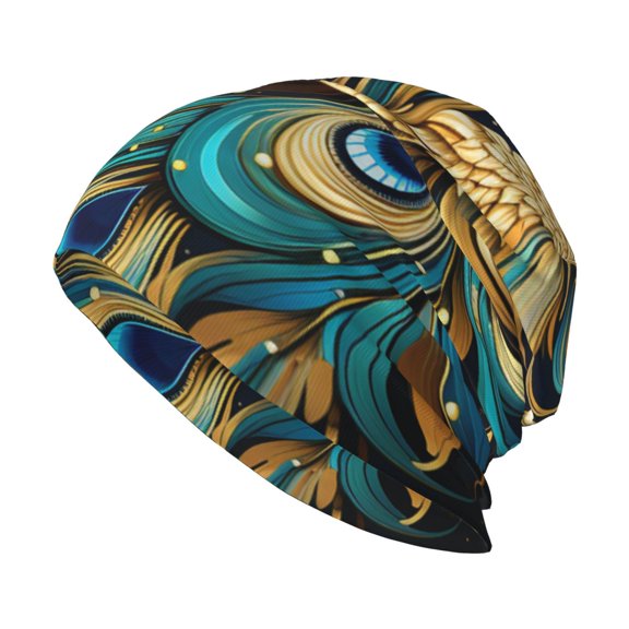 Skull Beanie Cap Slouchy Knit Hat Headwear Warm for Men Women , Peacock Feathers Starry