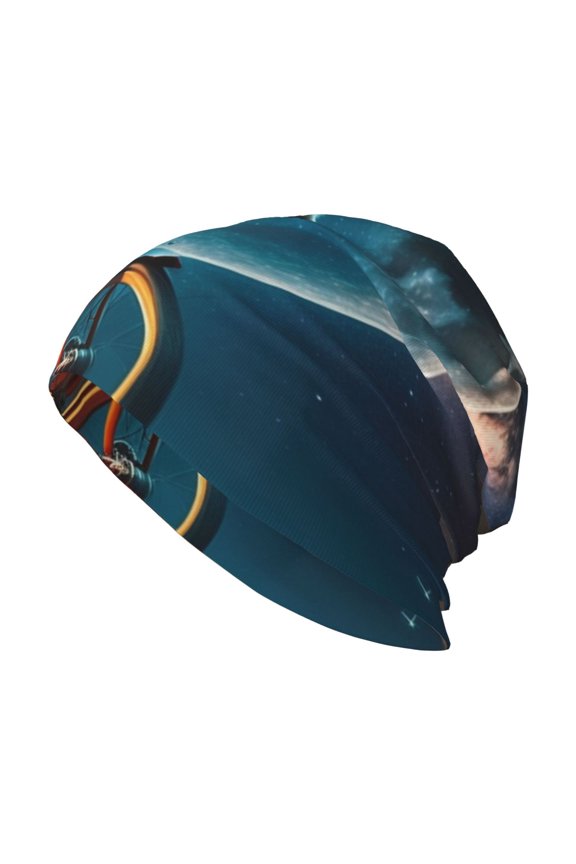 Skull Beanie Cap Slouchy Knit Hat Headwear Warm for Men Women , Pug Riding To The Moon Funny