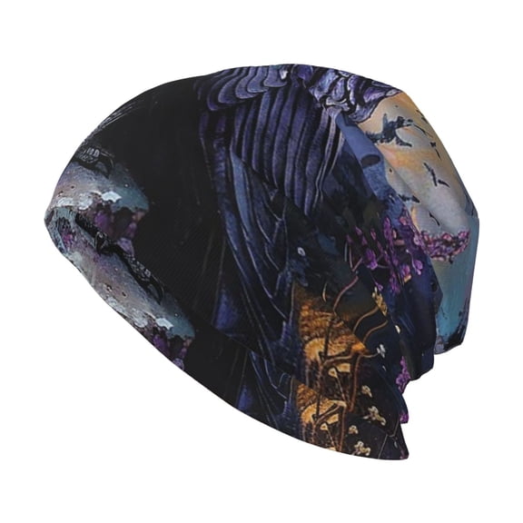 Skull Beanie Cap Slouchy Knit Hat Headwear Warm for Men Women , Raven Magic Moon