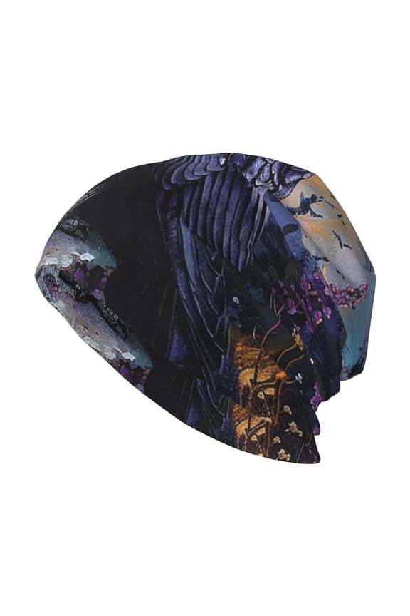 Skull Beanie Cap Slouchy Knit Hat Headwear Warm for Men Women , Raven Magic Moon