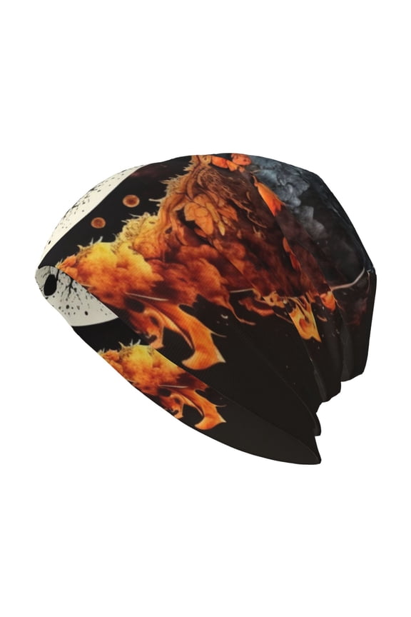 Skull Beanie Cap Slouchy Knit Hat Headwear Warm for Men Women , Round Oriental Symbol Burning