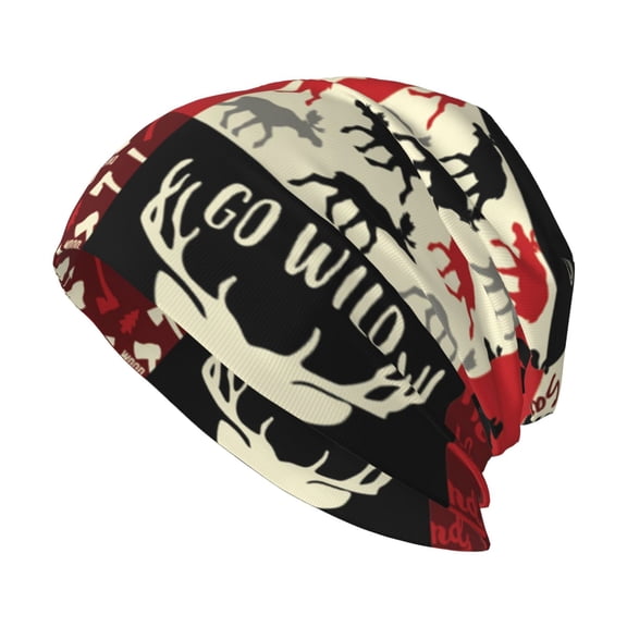 Skull Beanie Cap Slouchy Knit Hat Headwear Warm for Men Women , Wildlife Wood Plaid And Lumberjack Symbols