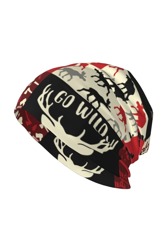 Skull Beanie Cap Slouchy Knit Hat Headwear Warm for Men Women , Wildlife Wood Plaid And Lumberjack Symbols