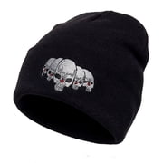 Skull Beanie Short Knit Cuffless Winter Hat with Embroidered Skulls Design for Men and Women, Black Skulls