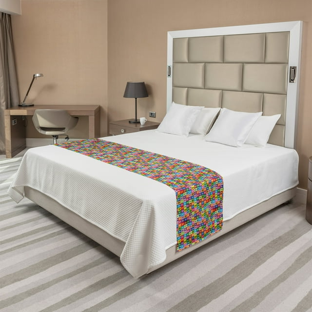 Skull Bed Runner, Skull and Crossed Pirate Flags Jolly Roger Inspired Pattern Colorful Design Print, Decorative Accent Bedding Scarf for Hotels Homes and Guestrooms, Queen, Multicolor, by Ambesonne