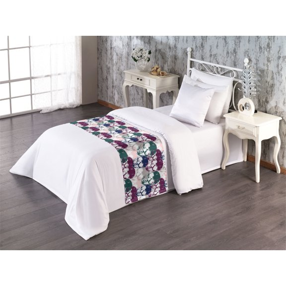 Skull Bed Runner, Repetitive Shadows of Skeleton Heads with Dark Blue Gothic Themed Modern, Decorative Accent Bedding Scarf for Hotels Homes & Guest Rooms, Twin, Hunter Green Plum Rose, by Ambesonne