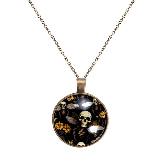 Skull Bee Necklace Personalized Custom Photo Round Pendant Adjustable Stainless Steel Necklaces with Gift Box for Men Women Mothers Valentine's Jewelry Gift