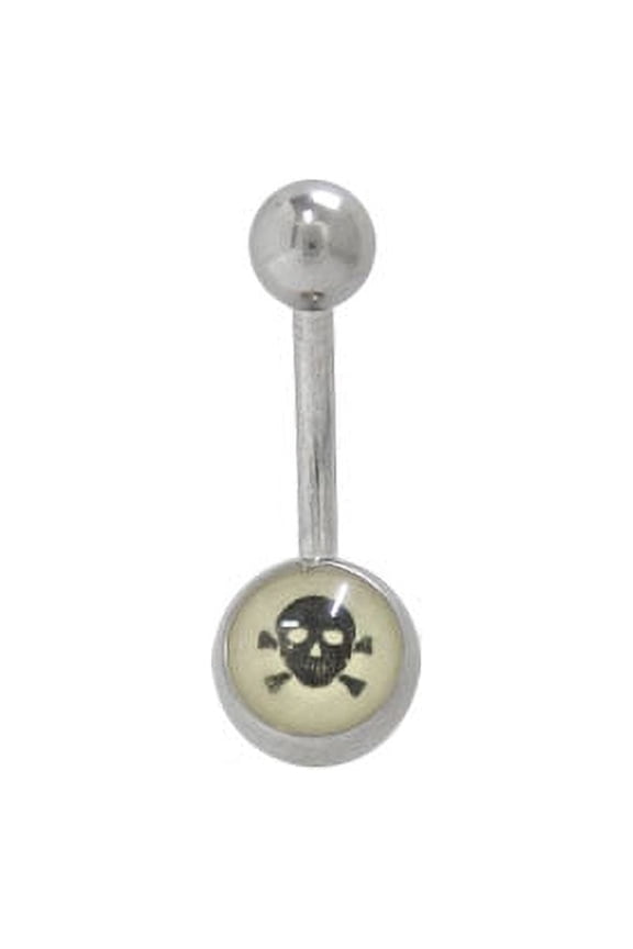 Skull Belly Button Ring Surgical Steel 14G