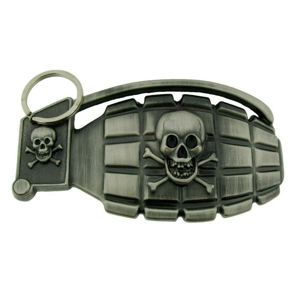 Skull Belt Buckle Grenade with Pin Antiqued Finished Tattoo Gothic Halloween Costume Party New