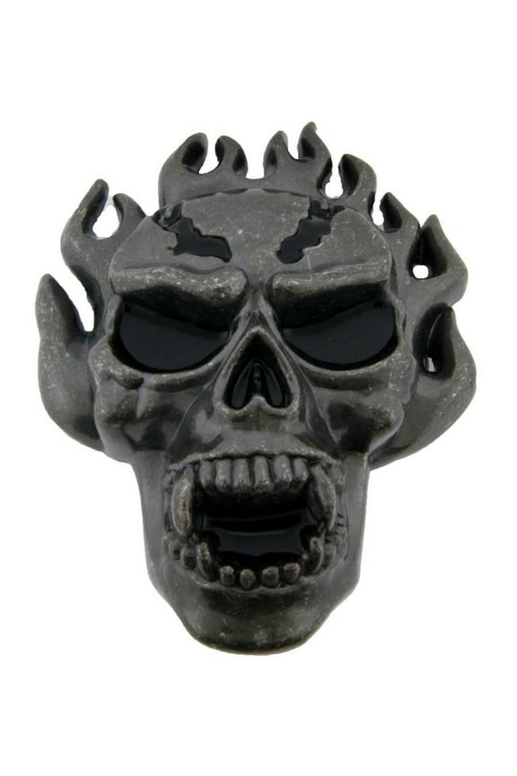 Skull Belt Buckle Halloween Party Costume Skeleton Flaming Secret Compartment Antiqued Finished