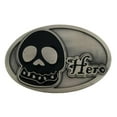 thumbnail image 1 of Skull Belt Buckle Hero Text Gothic Vintage Brushed Halloween Party Costume Accessory New, 1 of 2
