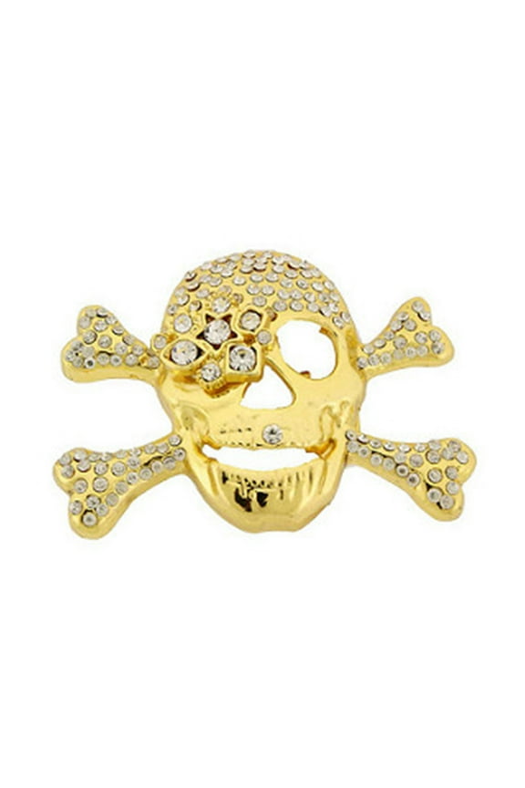 Skull Belt Buckle Skeleton Crossbones Gold Rhinestones Bling Crystals Costume Gift New Unisex