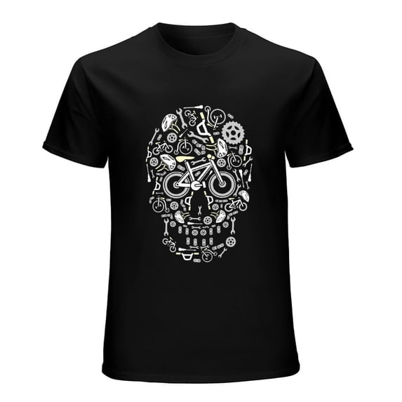 Skull Bike Vintage T-shirt Mens Cotton Classic Crewneck Short Sleeve Tees Unisex Black 4XL