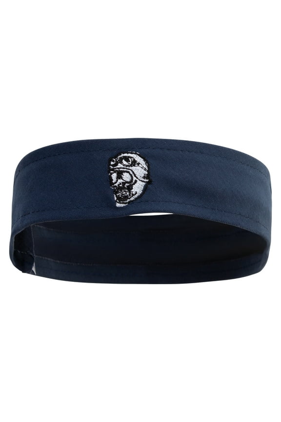 Skull Biker Embroidered Cotton Twill Stretchable Hat Band - Navy OSFM