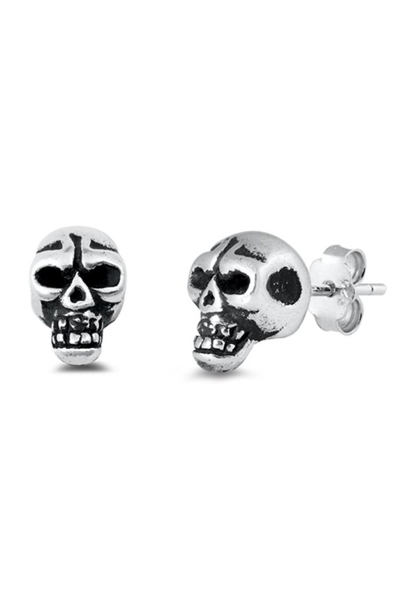 Skull Biker Stud Earrings .925 Sterling Silver Jewelry Female Unisex
